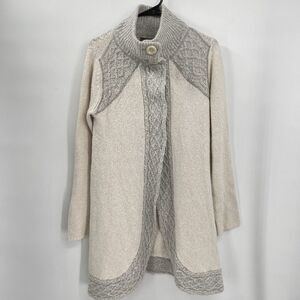Prana‎ Angelica Duster Cardigan Cable Knit Sweater   Ivory Gray Jacket Long M